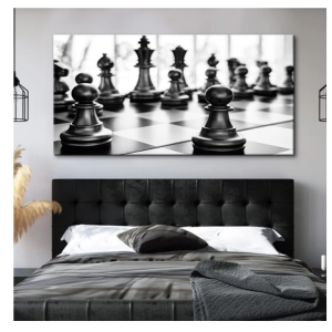 Cuadro de ajedrez blanco y negro minimalista