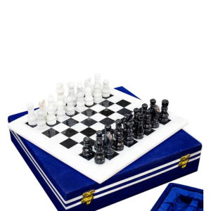 Juegos de ajedrez de mármol de alabastro blanco y negro