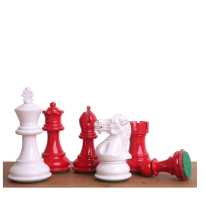 Piezas de ajedrez hechas a mano pintando en blanco y rojo RoyalChessMal