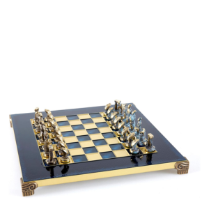 Tablero de ajedrez azul de bronce